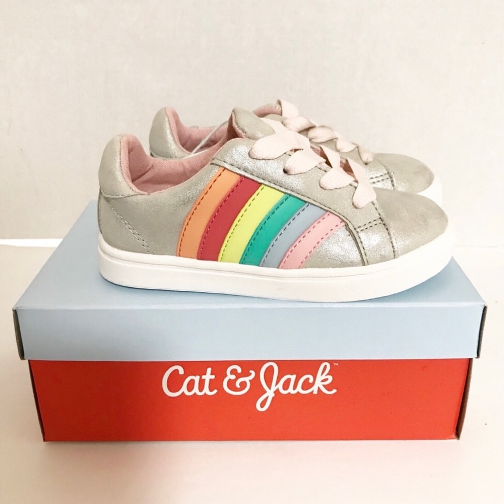 NIB Cat & Jack sneakers silver rainbow accent